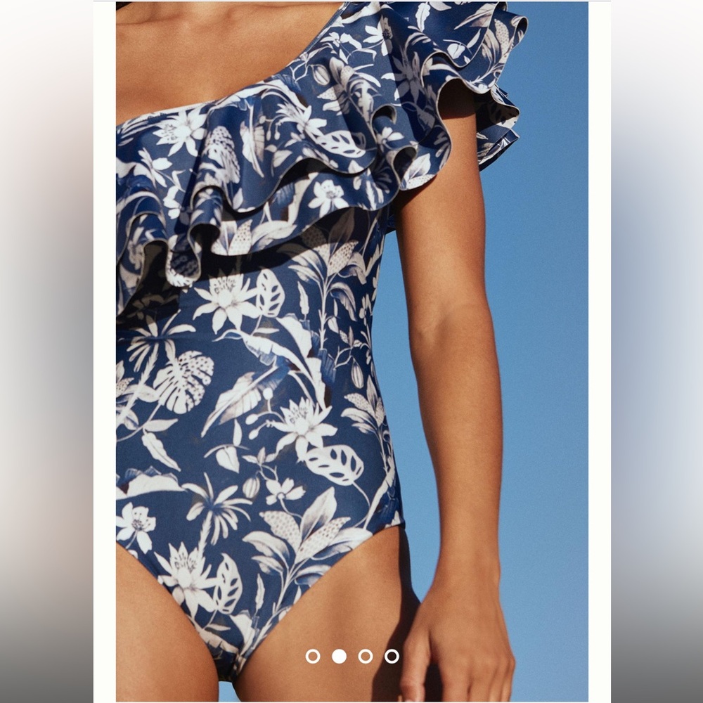 Anthropologie Encantadore Abigail Haviana Blue Floral One Piece Swimsuit Small